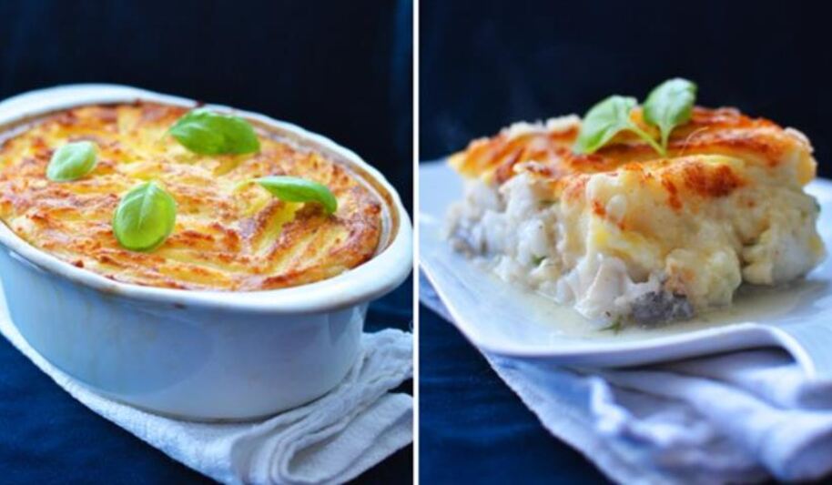 Рецепт запеканки из рыбы под молочным соусом и картофельной шубой