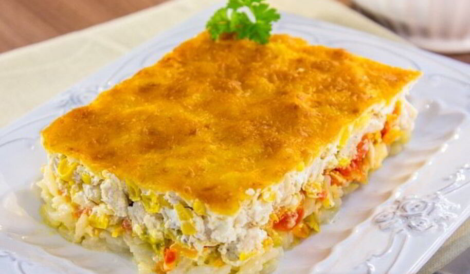 Рецепт запеканки с рисом, куриным филе, кукурузой и овощами