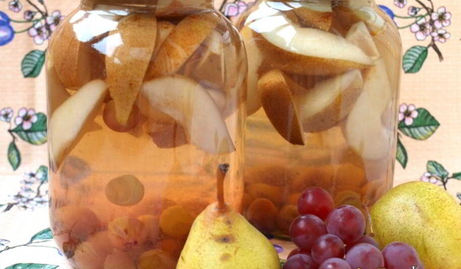 Рецепт компота с виноградом и грушами на зиму