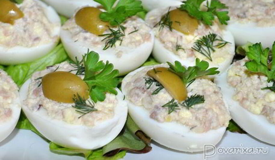 Рецепт яиц, фаршированных печенью трески