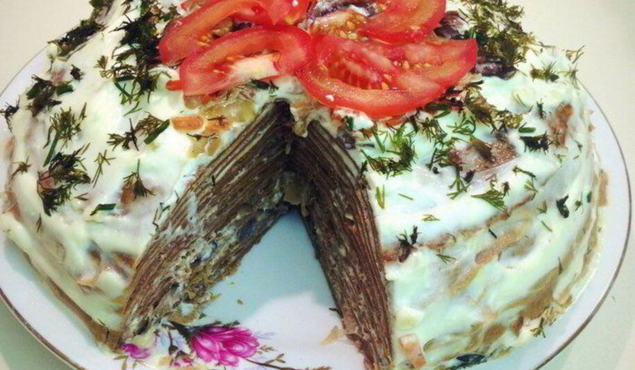 Рецепт печеночного торта с грибами