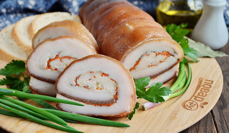 Рецепт рулета из сала со шкуркой