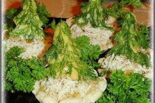 Новогодние фаршированные тарталетки с творогом и баклажанами