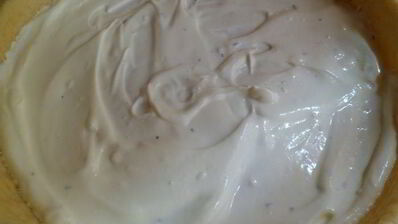 лимонный тарт с помидорками черри, моцареллой и бастурмой