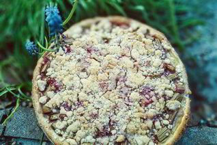 Ревеневый тарт с ванильным пудингом и штройзелем