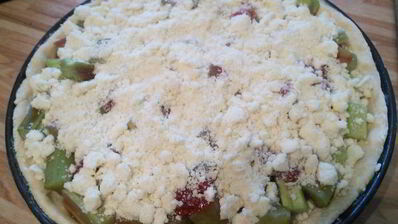 ревеневый тарт с ванильным пудингом и штройзелем