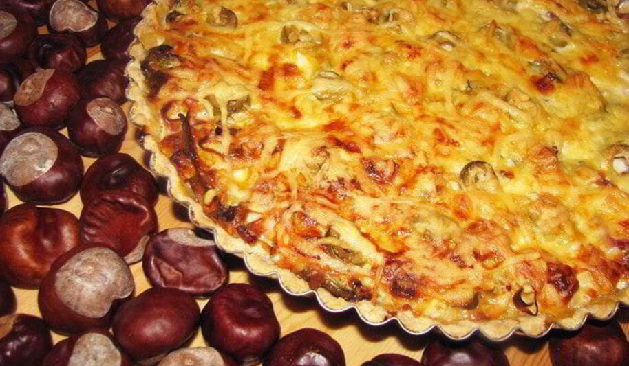 Рецепт тарта 3 сыра с пореем, балыком и оливками