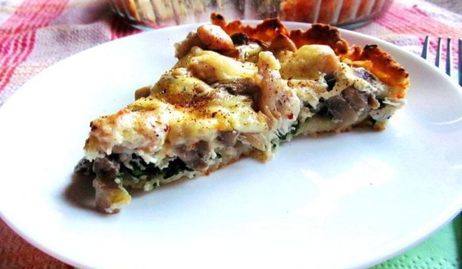 Рецепт тарта взлетная полоса со шпинатом, курицей и грибами