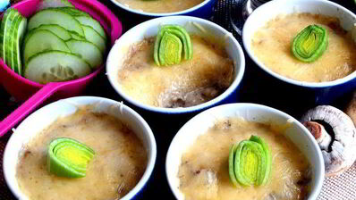 сливочный жульен с ветчиной и грибами